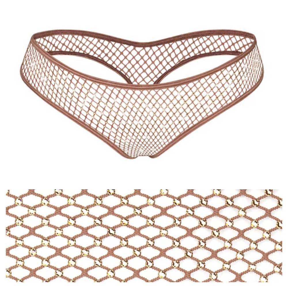 NWT! SKIMS x Swarovski Gold Stretch Net Dipped Thong